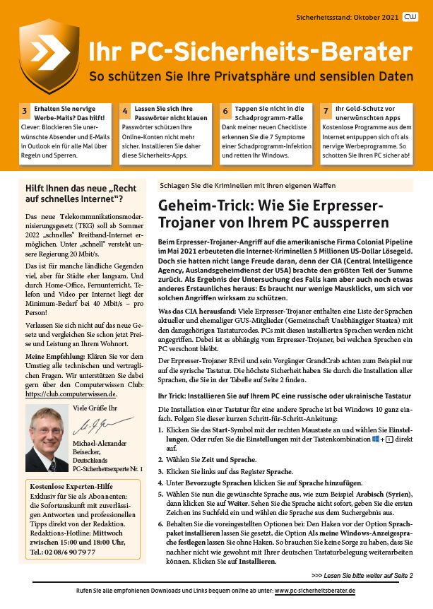 Titelbild Ausgabe  Nr. 10  | Oktober 2021